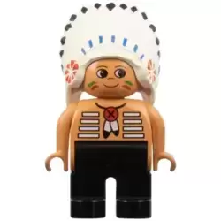 Duplo Figure, Male, Black Legs, Nougat Top with White Stripes (Native American Chief)