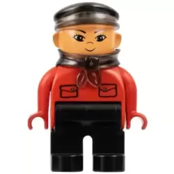 Duplo Figure, Male, Black Legs, Red Top with Pockets (Intelli-Train Red Conductor)