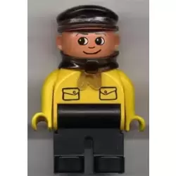 Duplo Figure, Male, Black Legs, Yellow Top with Pockets (Intelli-Train Yellow Conductor)