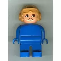 Duplo Figure, Male, Blue Legs, Blue Top, Aviator Helmet Fabuland Orange