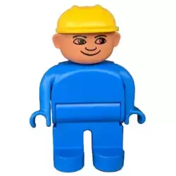 Duplo Figure, Male, Blue Legs, Blue Top, Construction Hat Yellow