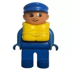 Duplo Figure, Male, Blue Legs, Blue Top, Life Jacket, Blue Cap