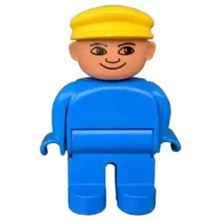 Duplo Figure, Male, Blue Legs, Blue Top, Yellow Cap