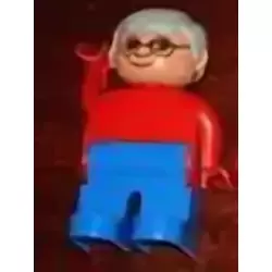 Duplo Figure, Male, Blue Legs, Red Top, Gray Hair, Glasses