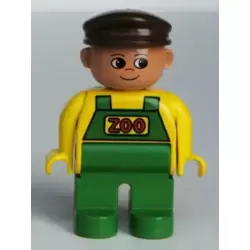 Duplo Figure, Male, Green Legs, Yellow Top with Green Overalls, Brown Cap (Zoo Keeper)