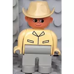 Duplo Figure, Male, Light Gray Legs, Tan Top, Cowboy Hat