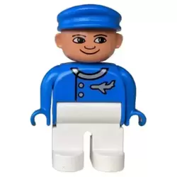 Duplo Figure, Male, White Legs, Blue Top (Airplane Jetliner Pilot)
