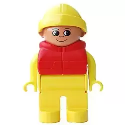 Duplo Figure, Male, Yellow Legs, Yellow Top, Life Jacket Red, Yellow Rain Hat
